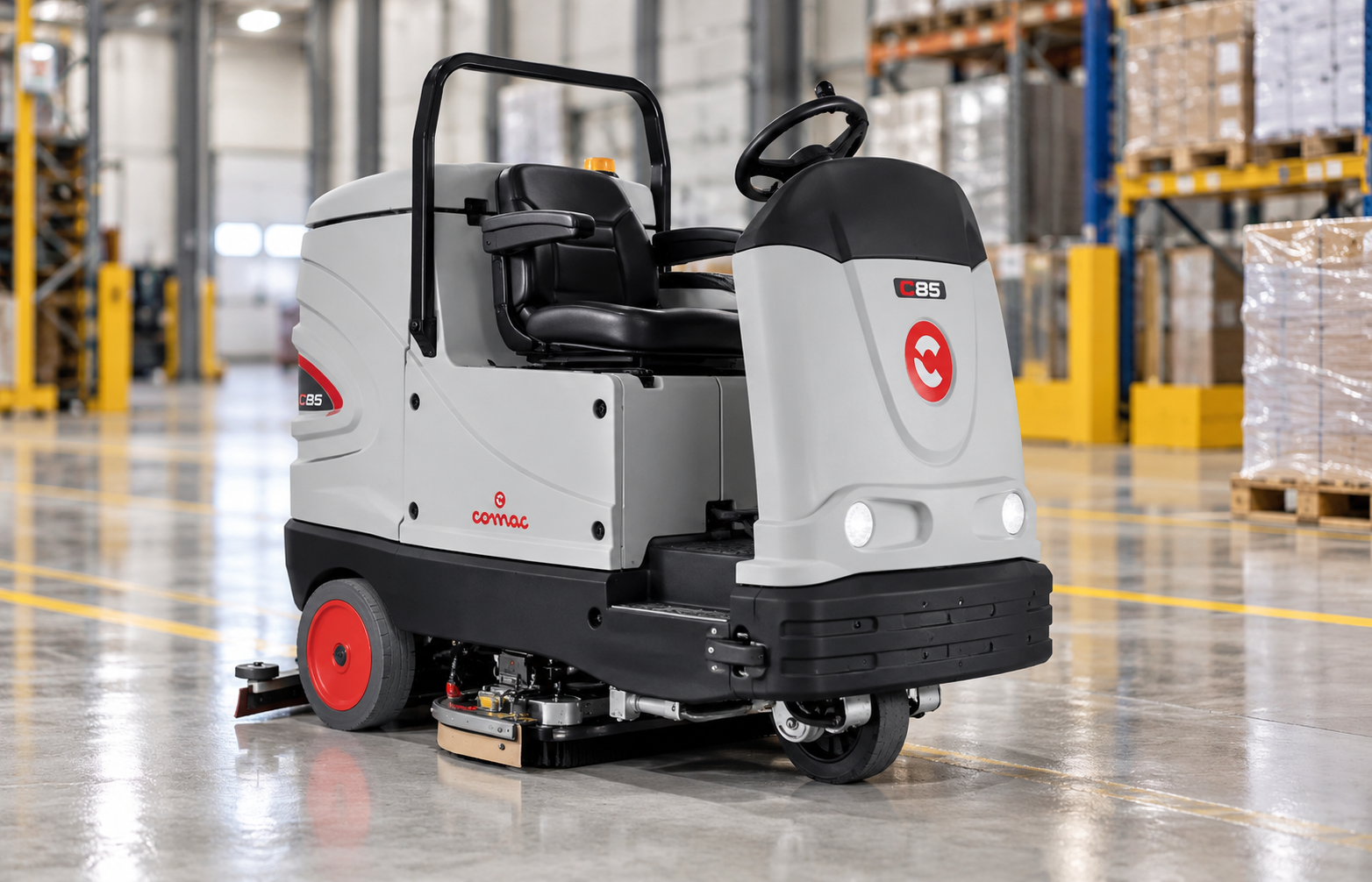 Comac C85 čistilni stroj v skladišču